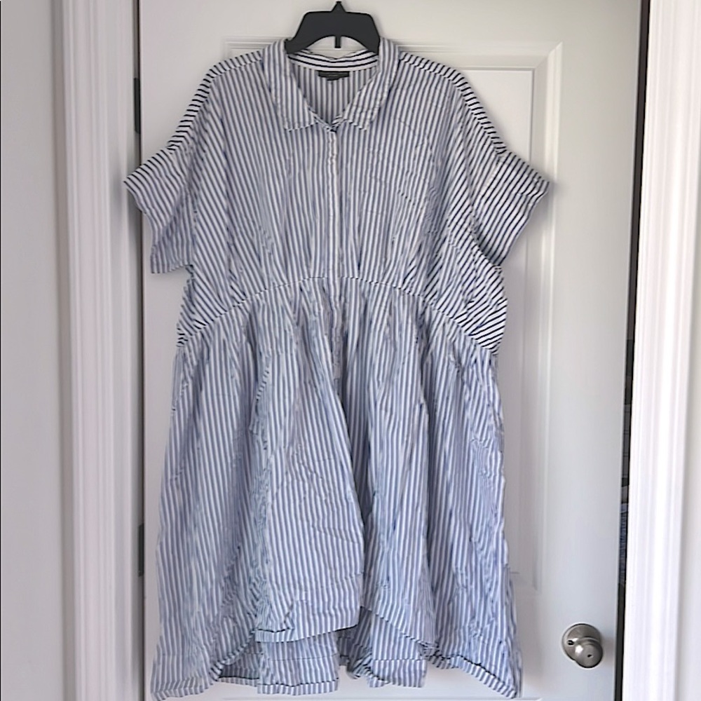 3X light blue stripe Dress